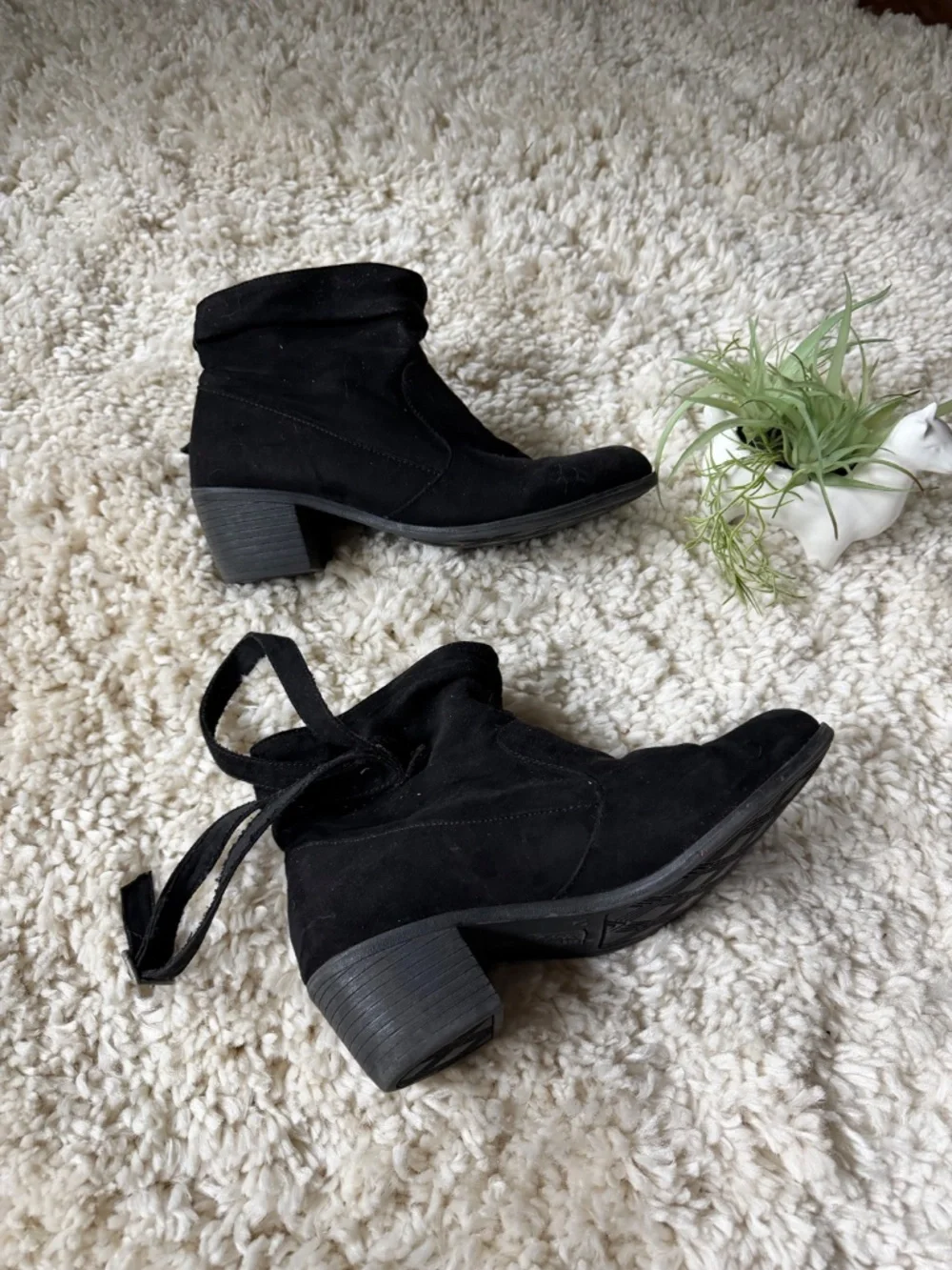 American Eagle Outfitters Black Suede Ankle Booties with Back Wrap Tie suede ank - Picture 2 of 8